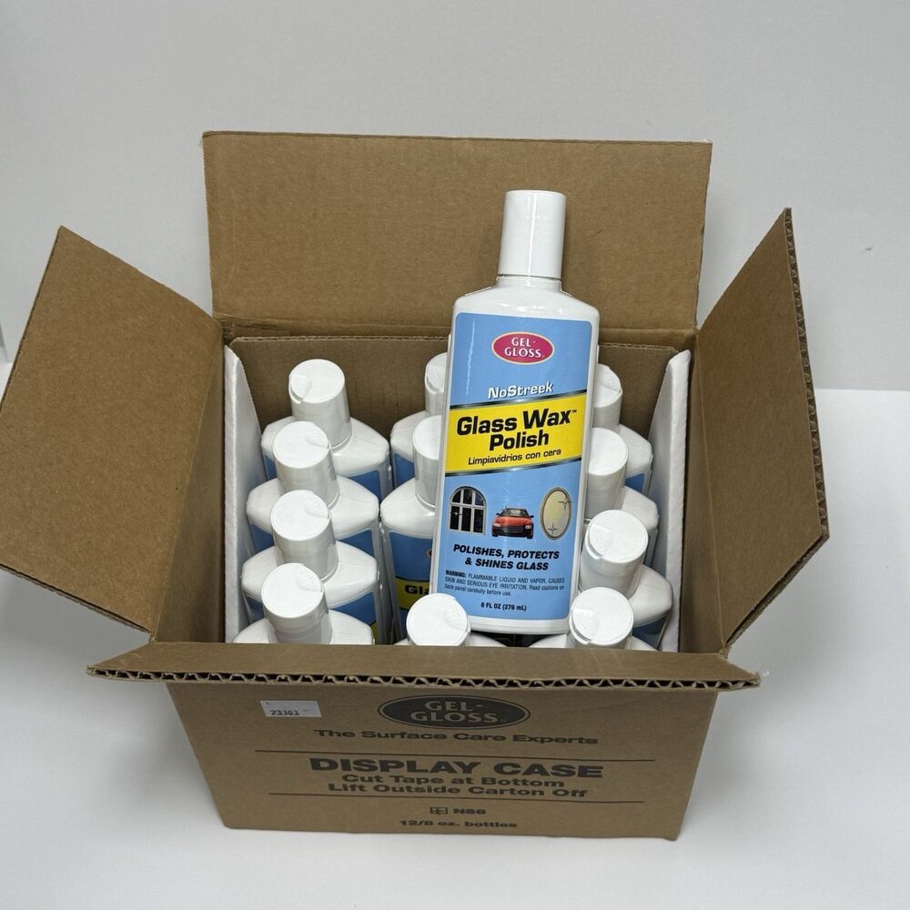 Gel-Gloss NoStreek Glass Wax Polish Cleaner 8 oz CASE OF 12 NS-8 NEW